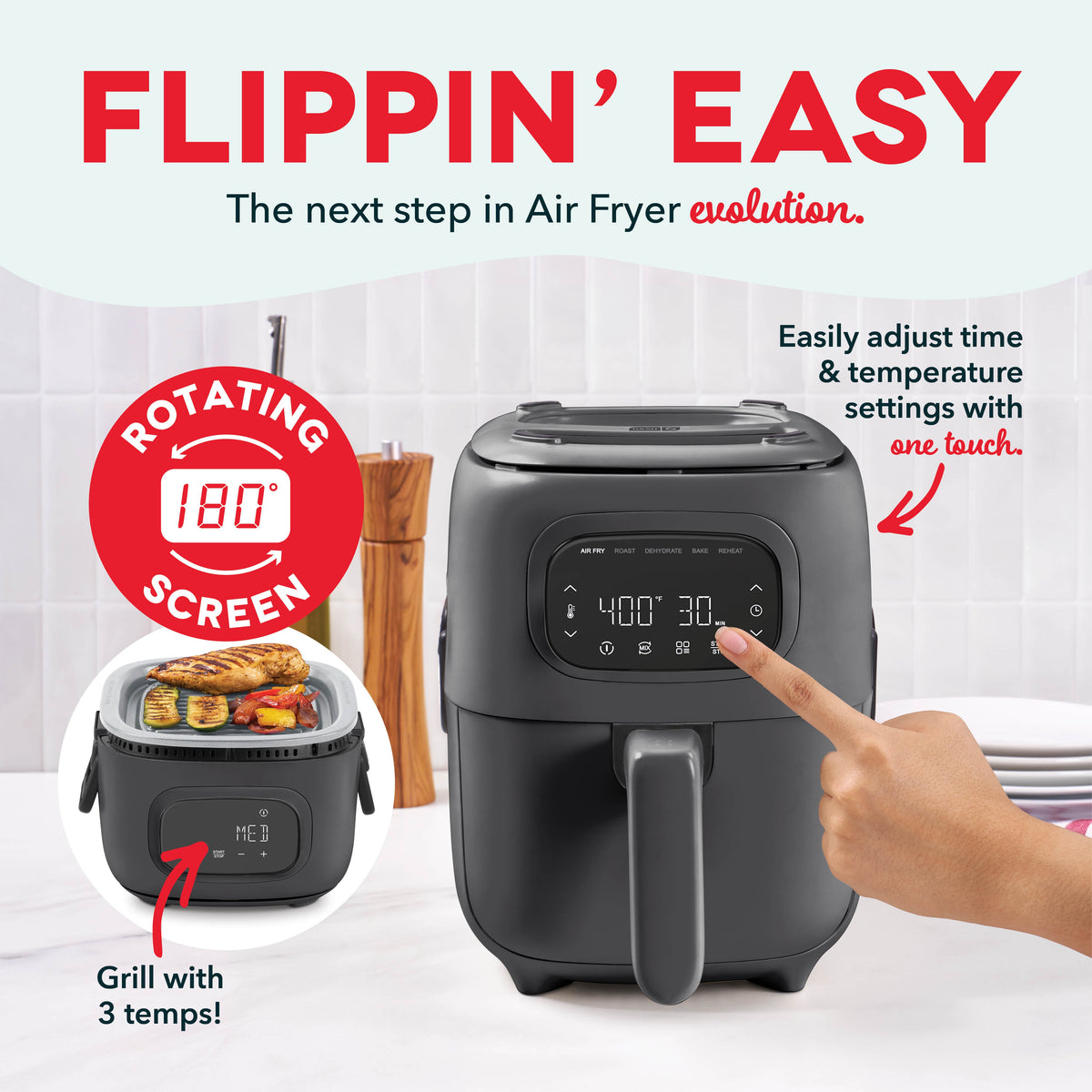 Flip & Fry Digital 2-in-1 Grill + Air Fryer