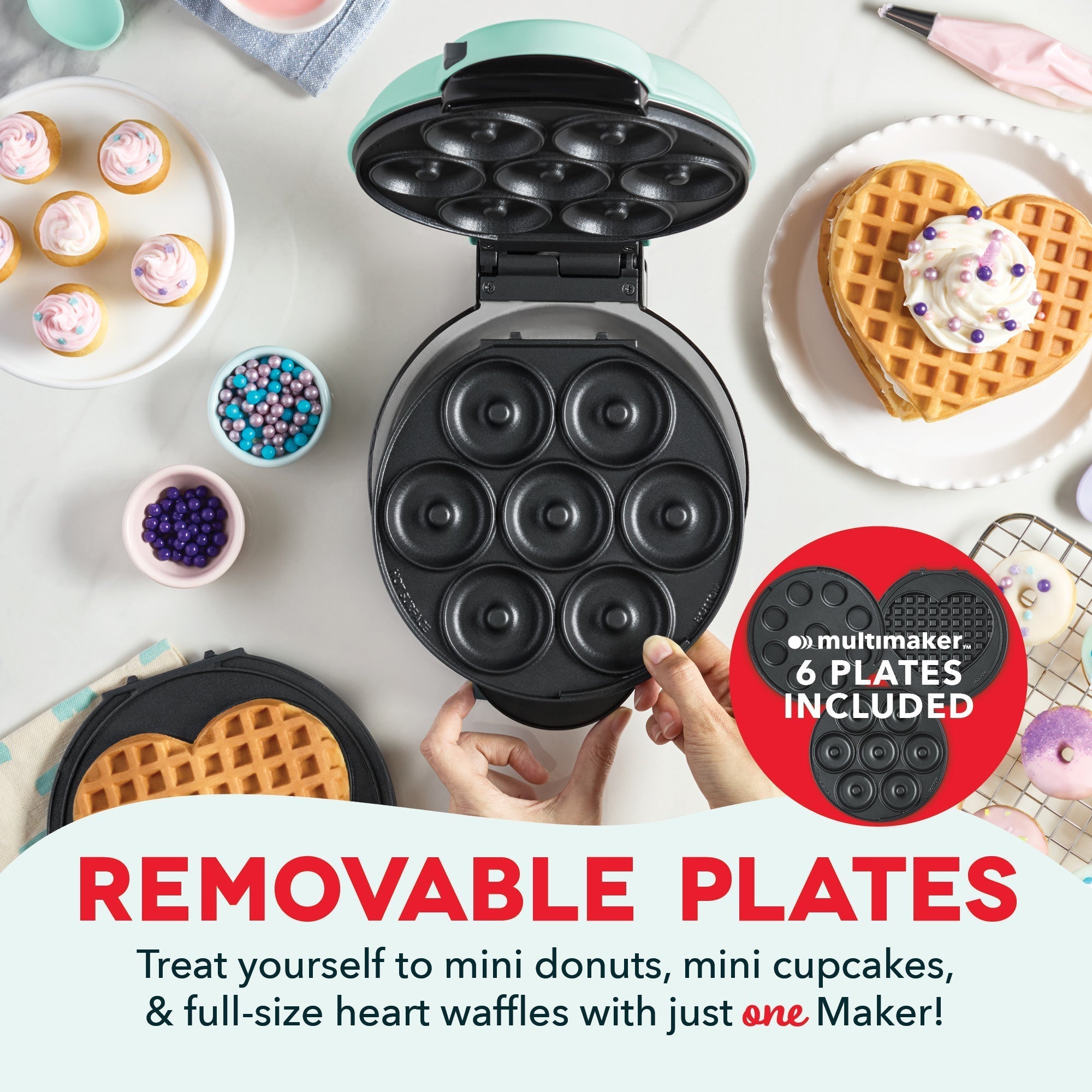MultiMaker Treat Maker System: Mini Donut, Mini Cupcake, Heart Waffle
